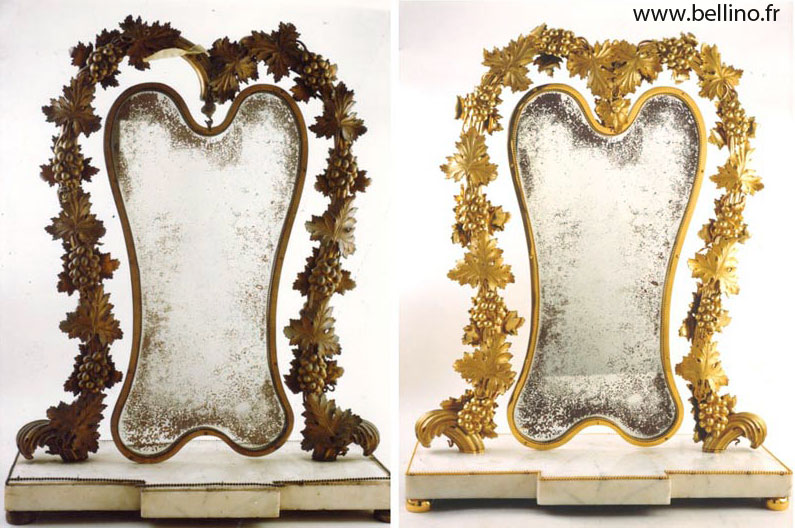 Nettoyage d'un miroir Louis XVI en bronze doré