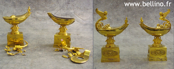 Restauration de lampes à huile Empire en bronze doré